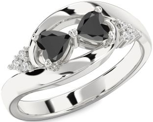 Diamond Black Onyx Silver Two Heart Ring