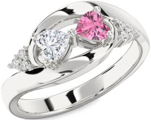 Diamond Silver Two Heart Promise Ring