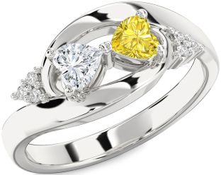 Diamond Silver Two Heart Promise Ring