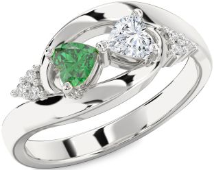 Diamond Silver Two Heart Promise Ring