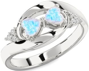 Diamond Moonstone Silver Two Heart Ring