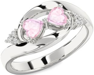 Diamond Rose Quartz Silver Two Heart Ring