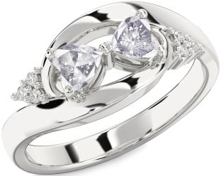 Salt & Pepper Diamond Silver Two Heart Ring