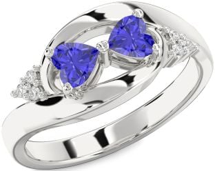 Diamond Tanzanite Silver Two Heart Ring