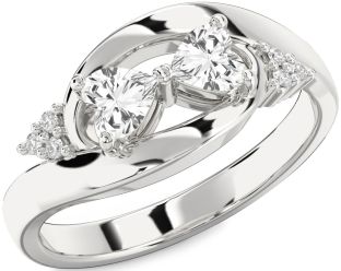 Diamond White Sapphire Silver Two Heart Ring