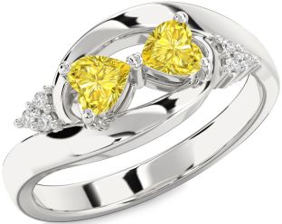 Yellow Diamond Silver Two Heart Ring