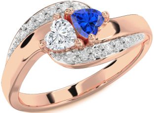 Diamond Rose Gold Silver Two Heart Promise Ring