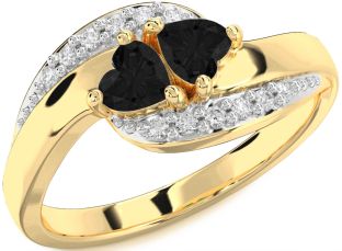 Black Diamond Gold Two Heart Ring