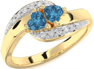 Blue Diamond Gold Two Heart Ring