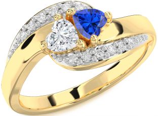 Diamond Gold Silver Two Heart Promise Ring