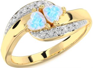 Diamond Moonstone Gold Two Heart Ring