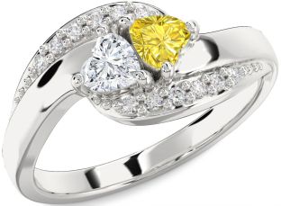 Diamond Silver Two Heart Promise Ring