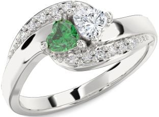 Diamond Silver Two Heart Promise Ring