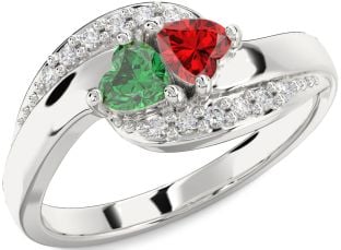 Diamond Silver Two Heart Promise Ring