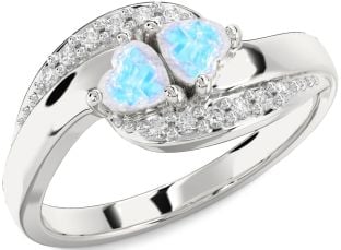 Diamond Moonstone Silver Two Heart Ring