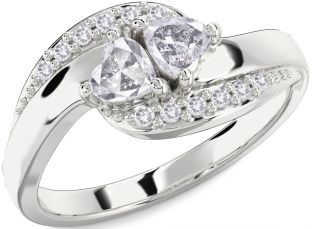 Salt & Pepper Diamond Silver Two Heart Ring