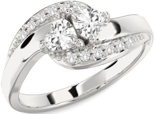 Diamond White Sapphire Silver Two Heart Ring