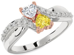 Diamond Silver & 10K Rose Gold Two Heart Promise Ring
