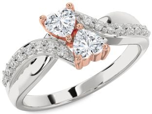 Diamond Platinum & Rose Gold Two Heart Ring