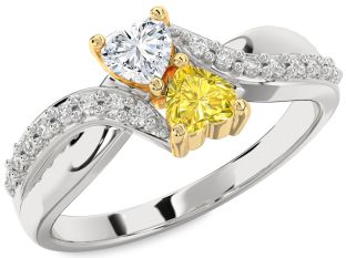 Diamond Silver & 10K gold Two Heart Promise Ring