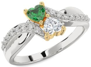Diamond Gold Silver Two Heart Promise Ring