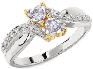 Salt & Pepper Diamond Gold Silver Two Heart Ring