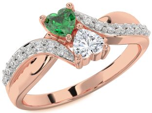 Diamond Rose Gold Silver Two Heart Promise Ring