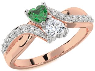 Diamond Rose Gold Silver Two Heart Promise Ring