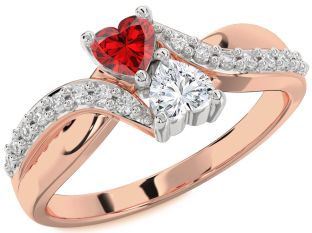 Diamond Emerald Platinum & Rose Gold Two Heart Birthstone Ring