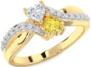Diamond Gold Silver Two Heart Promise Ring