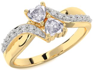 Salt & Pepper Diamond Gold Two Heart Ring