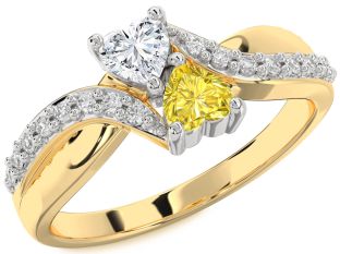 Diamond White Yellow Gold Two Heart Promise Ring