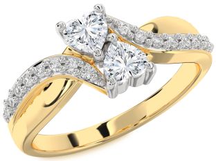 Diamond White Yellow Gold Two Heart Ring