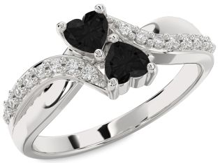 Black Diamond Silver Two Heart Ring
