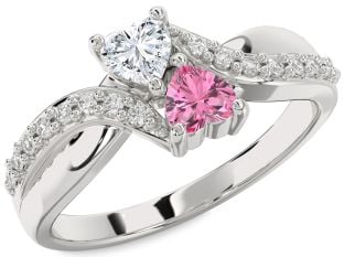 Diamond Silver Two Heart Promise Ring