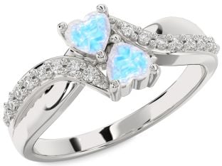 Diamond Moonstone Silver Two Heart Ring