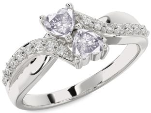 Salt & Pepper Diamond Silver Two Heart Ring
