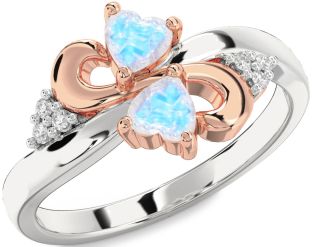 Diamond Emerald Platinum & Rose Gold Infinity Two Heart Birthstone Ring