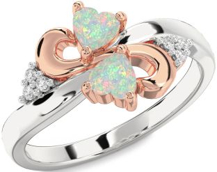 Diamond Emerald Platinum & Rose Gold Infinity Two Heart Birthstone Ring
