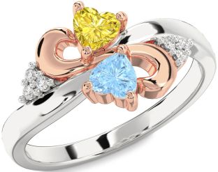 Diamond Silver & 10K Rose Gold Infinity Two Heart Promise Ring