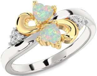 Diamond Emerald Platinum & Yellow Gold Infinity Two Heart Birthstone Ring