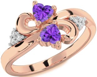 Diamond Emerald Rose Gold Infinity Two Heart Birthstone Ring