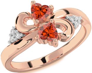 Diamond Emerald Rose Gold Infinity Two Heart Birthstone Ring
