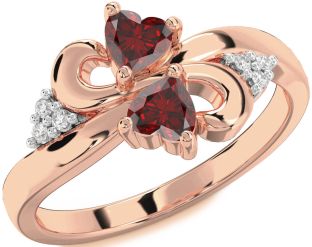 Diamond Emerald Rose Gold Infinity Two Heart Birthstone Ring