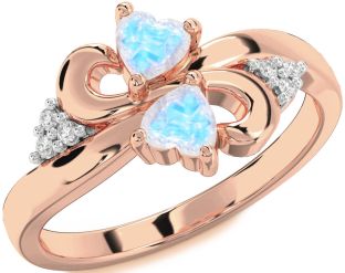 Diamond Emerald Rose Gold Infinity Two Heart Birthstone Ring