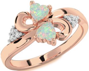 Diamond Emerald Rose Gold Infinity Two Heart Birthstone Ring
