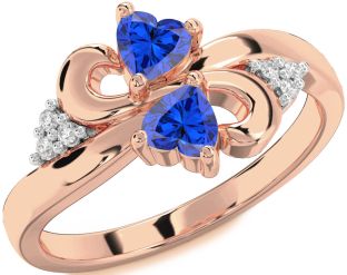 Diamond Emerald Rose Gold Infinity Two Heart Birthstone Ring