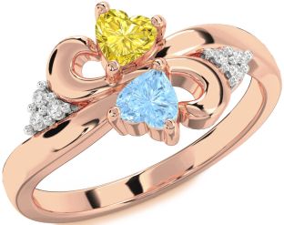 Diamond Rose Gold Silver Infinity Two Heart Promise Ring