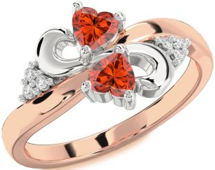 Diamond Emerald Platinum & Rose Gold Infinity Two Heart Birthstone Ring