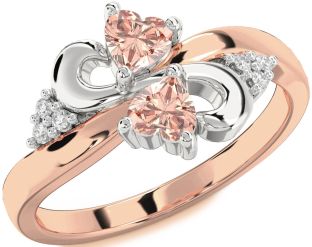 Diamond Emerald Platinum & Rose Gold Infinity Two Heart Birthstone Ring